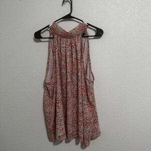 1.STATE Floral Halter Top Women 2X Pink Peach Excellent Boho‎ Tie Back Blouse